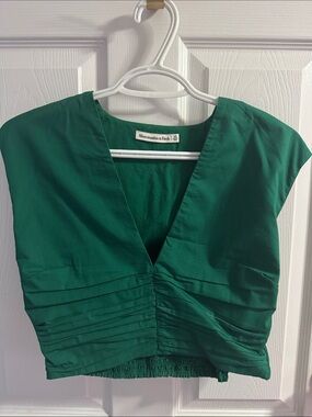 Abercrombie & Fitch Emerald Green V-Neck Gathered Waist Crop Top